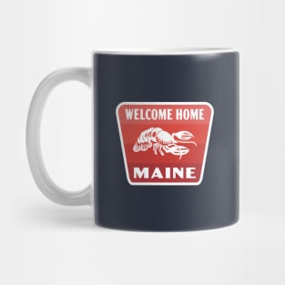 Welcome Home Maine Retro Lobster Badge (Red) Mug